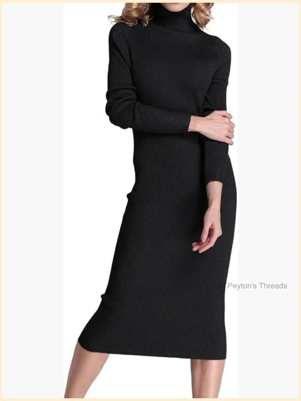 Turtleneck Ribbed Knit Long Sleeve Sweater Dress Midi Bodycon Pullover